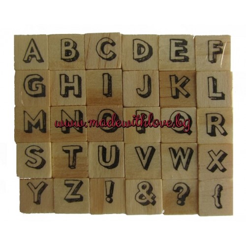 Мини гумени печатчета на дървено кубче - латинска азбука - Dovecraft - Alphabet 9